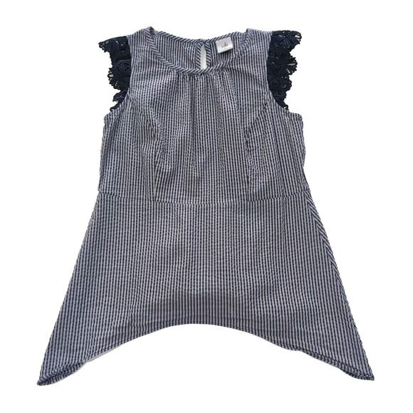 Cabi #5727 Top Blouse Women's Size S Small Navy White Seersucker Lace Cap Sleeve - Picture 5 of 15